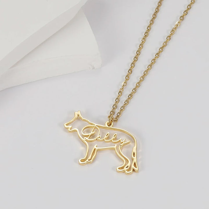 Personalisierte Hunderasse-Silhouette-Halskette mit Namen aus S925 Sterling Silber