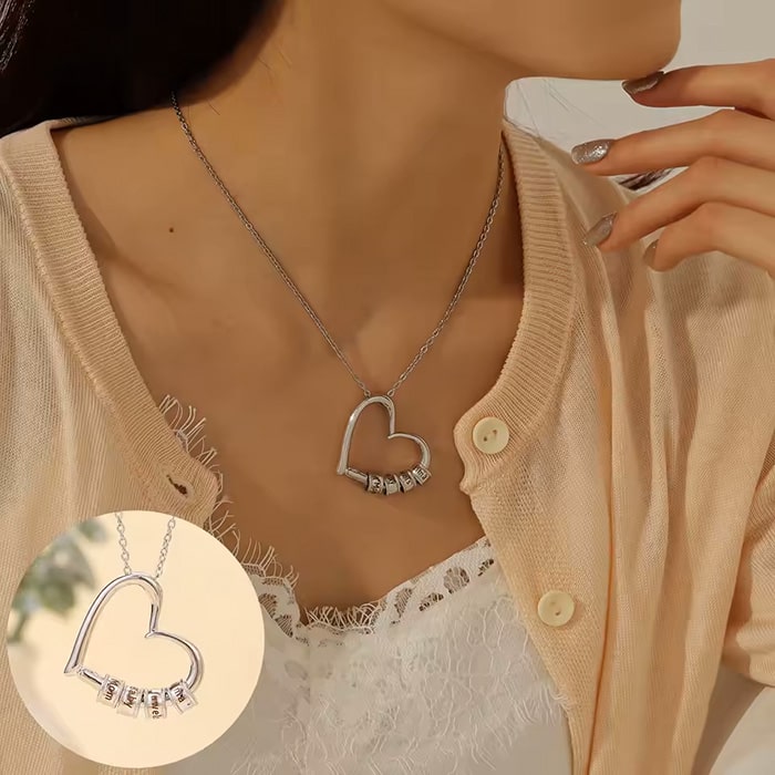 Herzkette mit personalisierten Namenringen - Für die beste Mama der Welt - Ewige Rosenbox