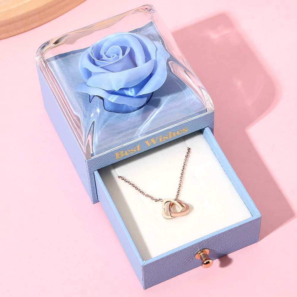 Ewige Rosenbox - Mit 14k Gravur-Doppelherzkette