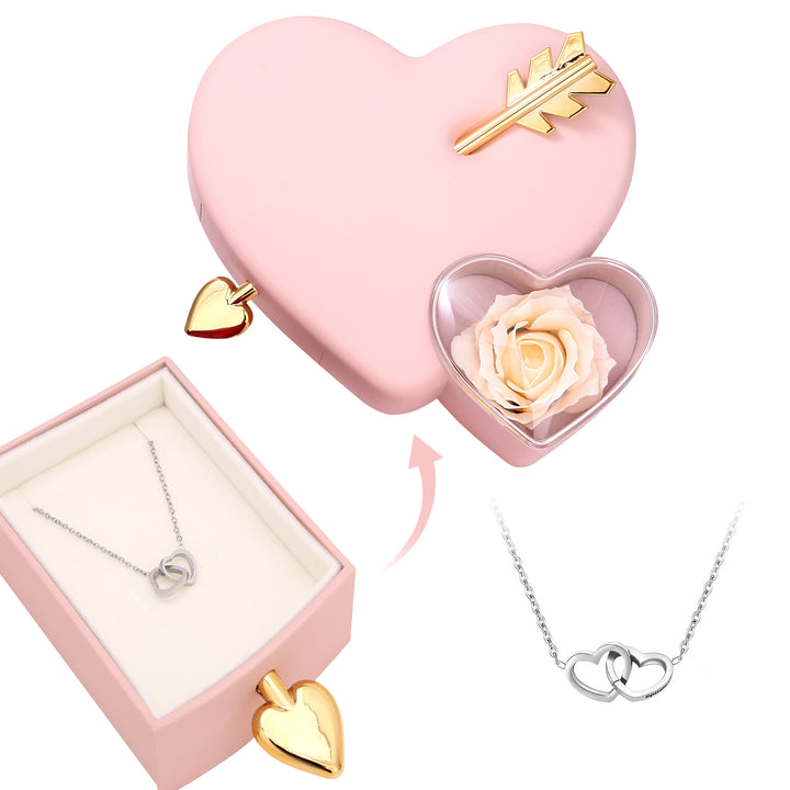 Amour Rosenbox - mit versteckter Gravur-Doppelherzkette