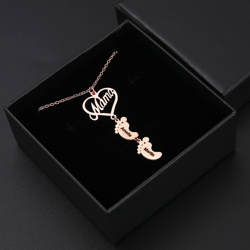 S925 Sterling Silber - Mama Herzkette mit Füßchen-Namen