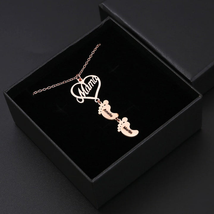 S925 Sterling Silber - Mama Herzkette mit Füßchen-Namen