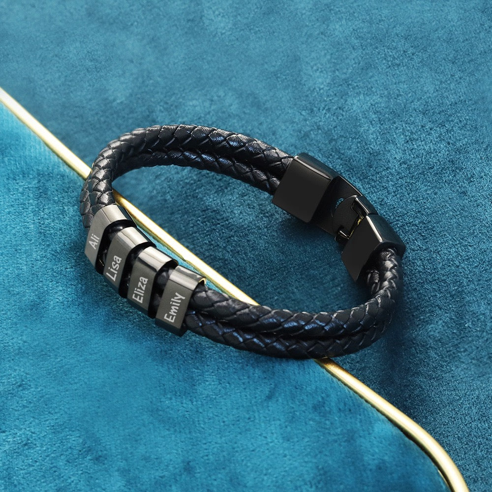 Personalisiertes Männer Herren Leder Armband Schwarz