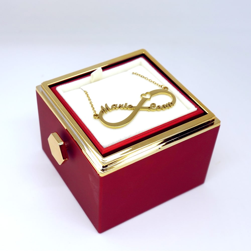 Ewige Rosenbox mit personalisierter Unendlichkeits-Halskette