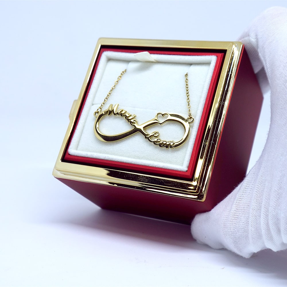 Ewige Rosenbox mit personalisierter Unendlichkeits-Halskette