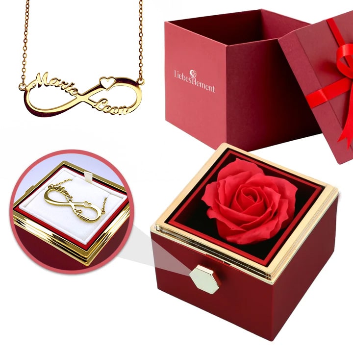 Ewige Rosenbox mit personalisierter Unendlichkeits-Halskette