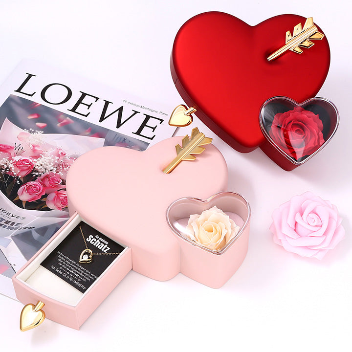 Amour Rosenbox - mit versteckter Herz Halskette & romantischer Notiz - An meinen Schatz