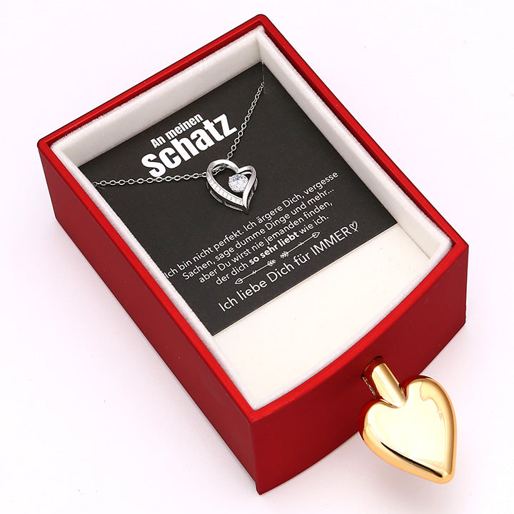 Amour Rosenbox - mit versteckter Herz Halskette & romantischer Notiz - An meinen Schatz