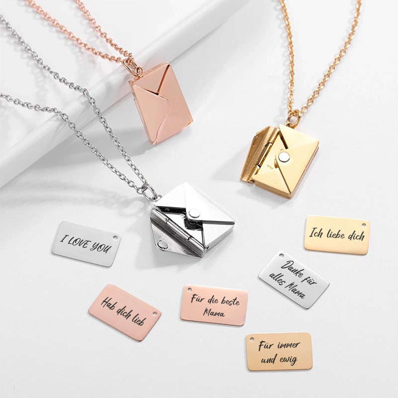 Liebesbrief Halskette mit personalisierter Nachricht oder Bild