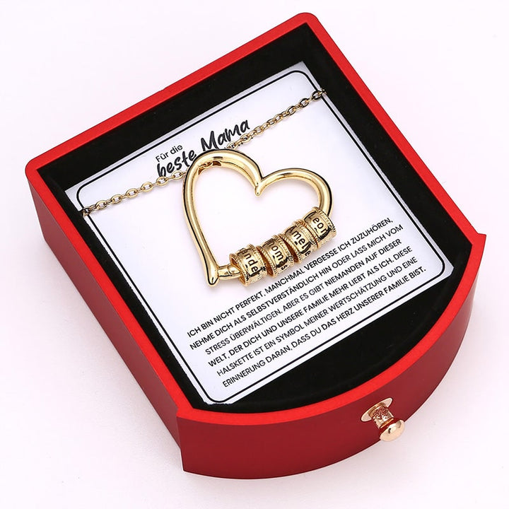 Herzkette mit personalisierten Namenringen - Für die beste Mama der Welt - Ewige Rosenbox