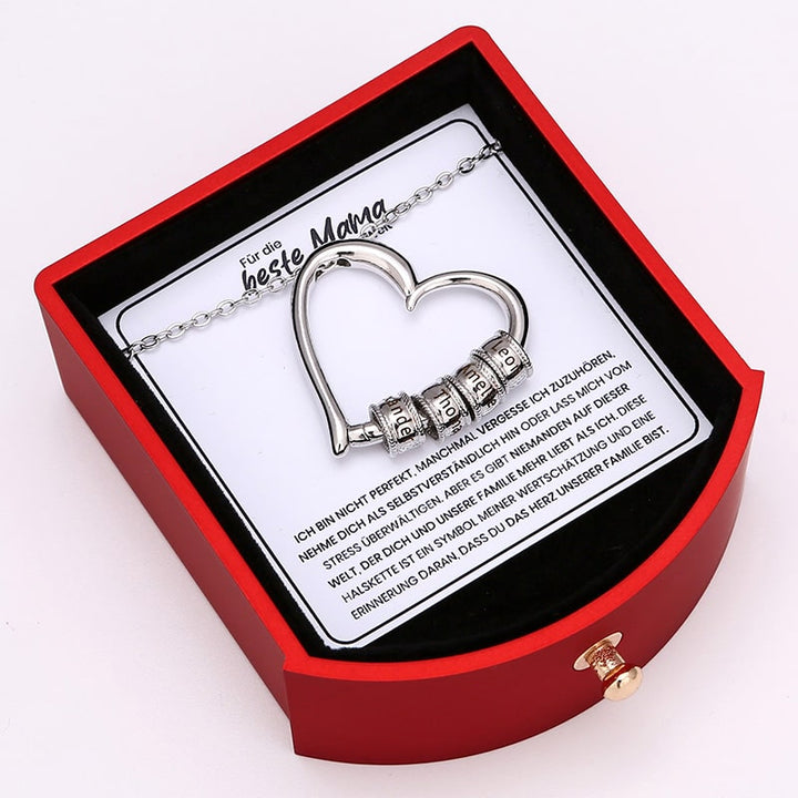 Herzkette mit personalisierten Namenringen - Für die beste Mama der Welt - Ewige Rosenbox