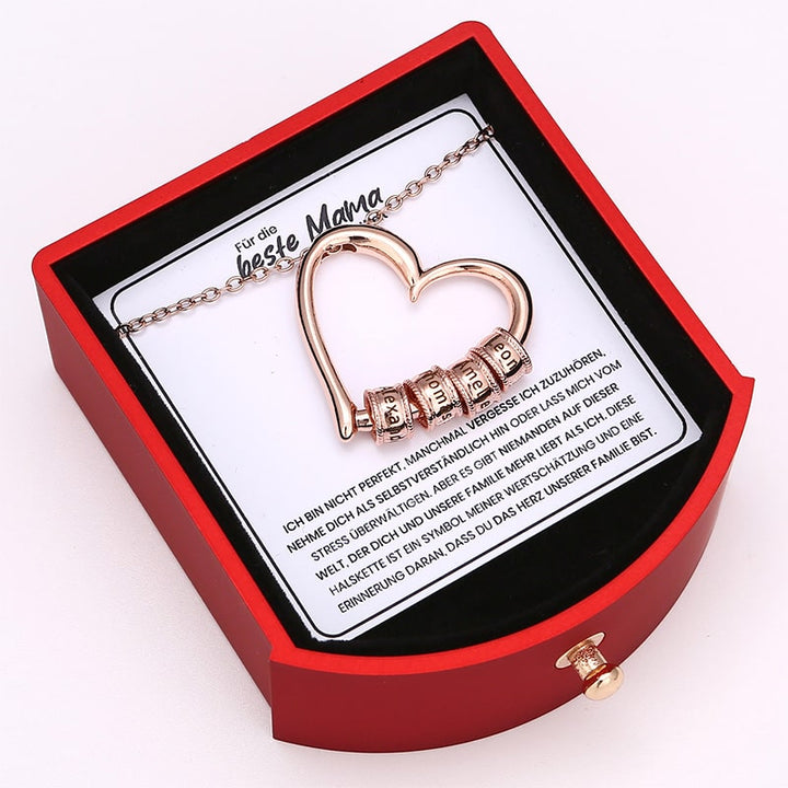 Herzkette mit personalisierten Namenringen - Für die beste Mama der Welt - Ewige Rosenbox
