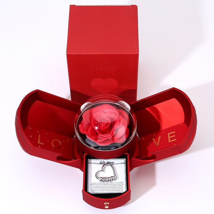 Herzkette mit personalisierten Namenringen - Für die beste Mama der Welt - Ewige Rosenbox