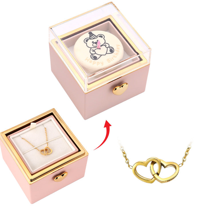 Kuchen Überraschung-Box mit 18k Doppel-Herzkette mit Gravur