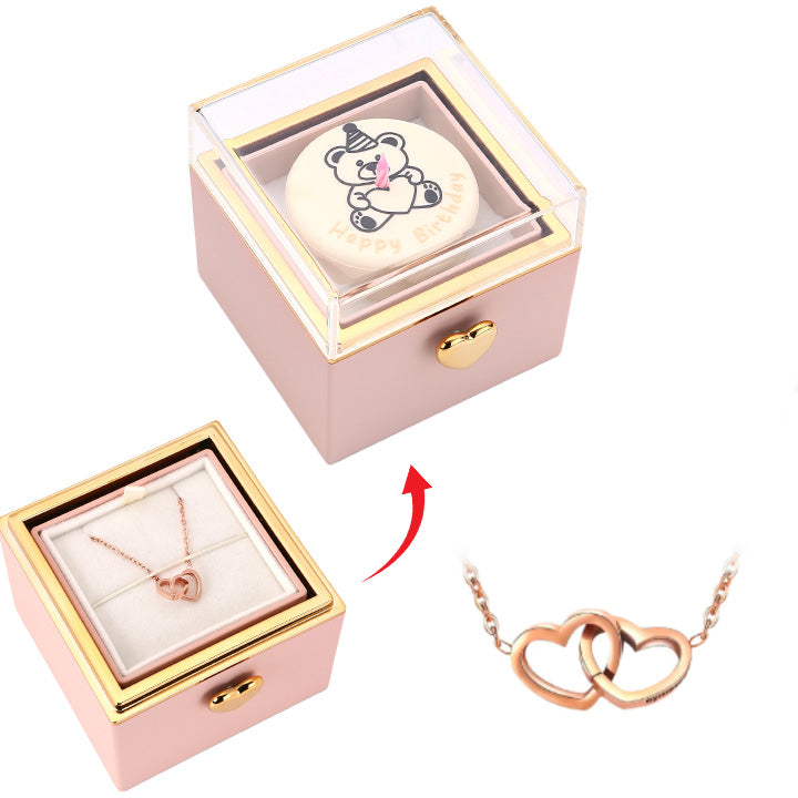 Kuchen Überraschung-Box mit 18k Doppel-Herzkette mit Gravur