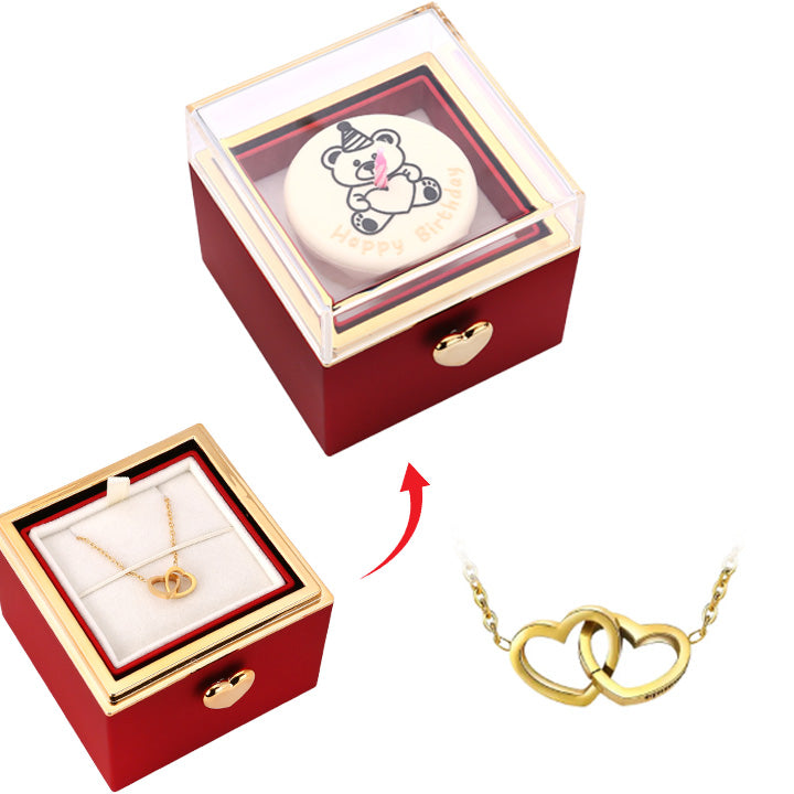 Kuchen Überraschung-Box mit 18k Doppel-Herzkette mit Gravur