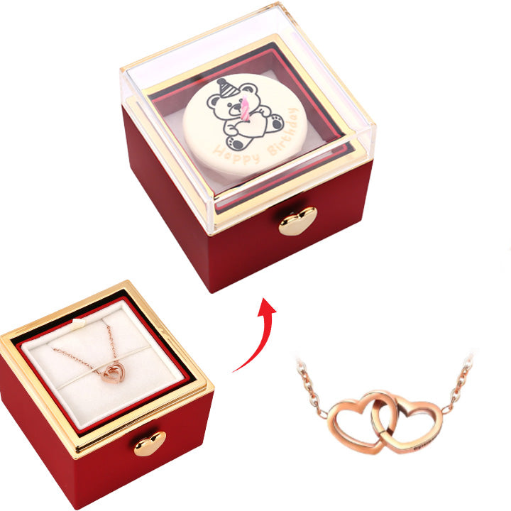 Kuchen Überraschung-Box mit 18k Doppel-Herzkette mit Gravur
