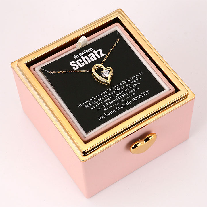 Überraschung-Rosenbox mit 14k Herz-Herzkette & Notiz