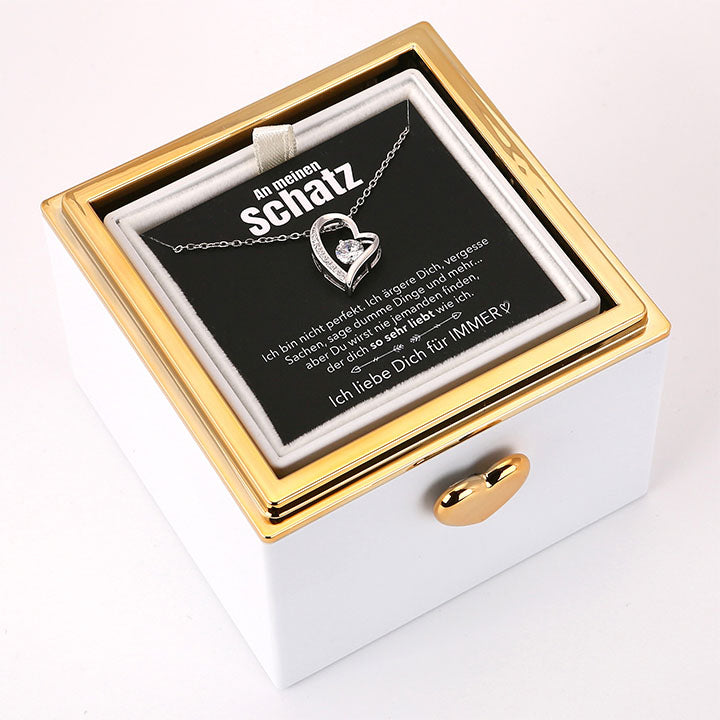 Überraschung-Rosenbox mit 14k Herz-Herzkette & Notiz