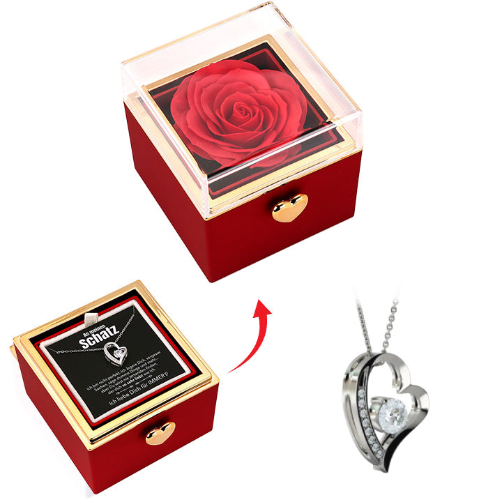 Überraschung-Rosenbox mit 14k Herz-Herzkette & Notiz