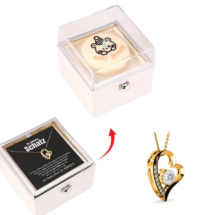 Überraschung-Rosenbox mit 14k Herz-Herzkette & Notiz