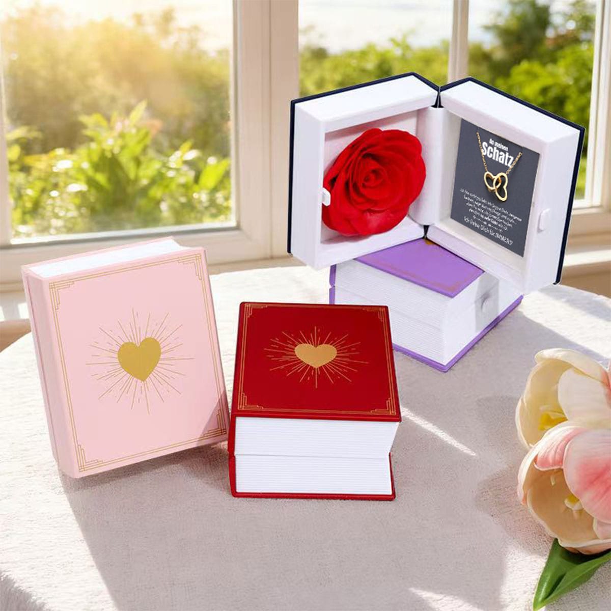 Buch Rosenbox mit Doppelherzkette