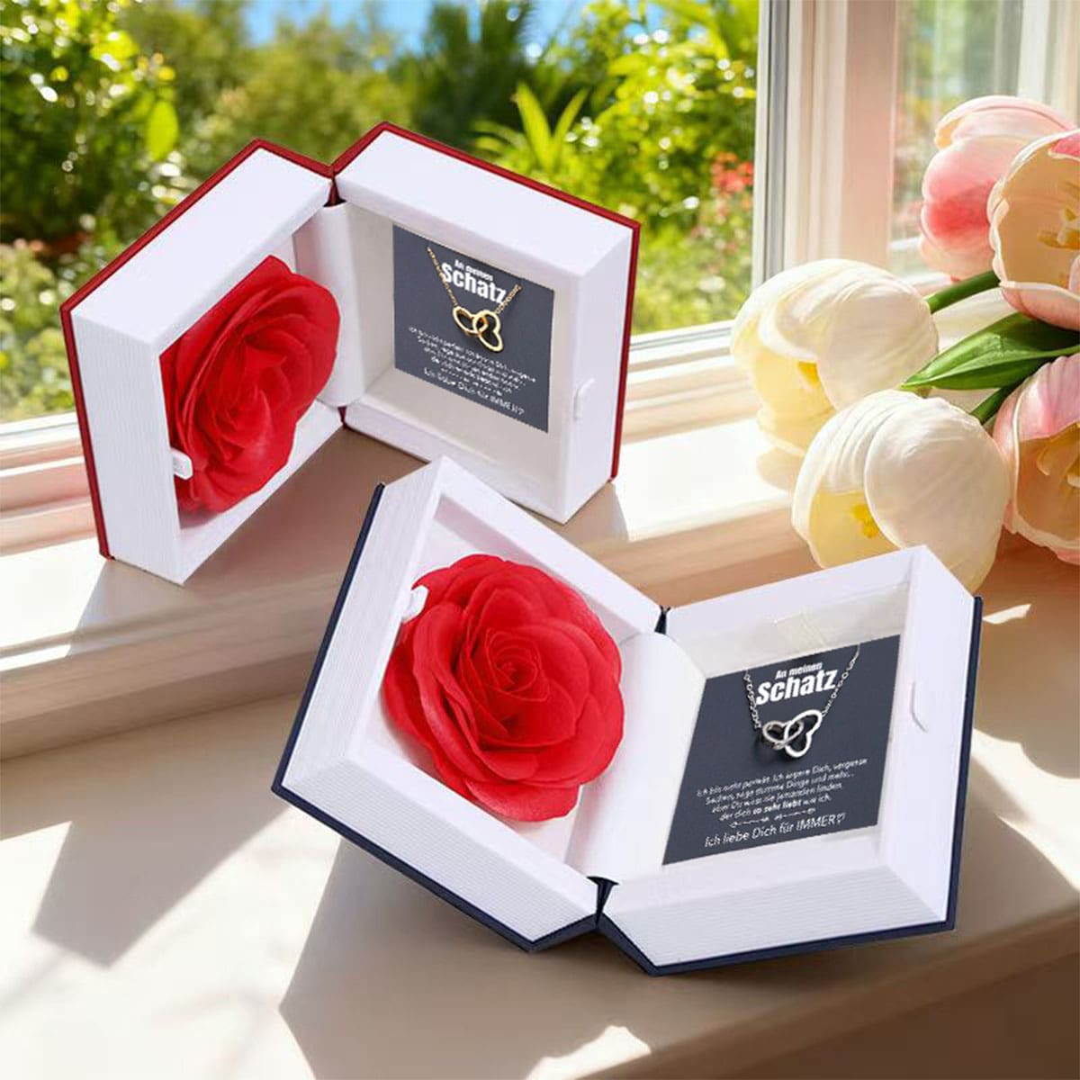 Buch Rosenbox mit Doppelherzkette