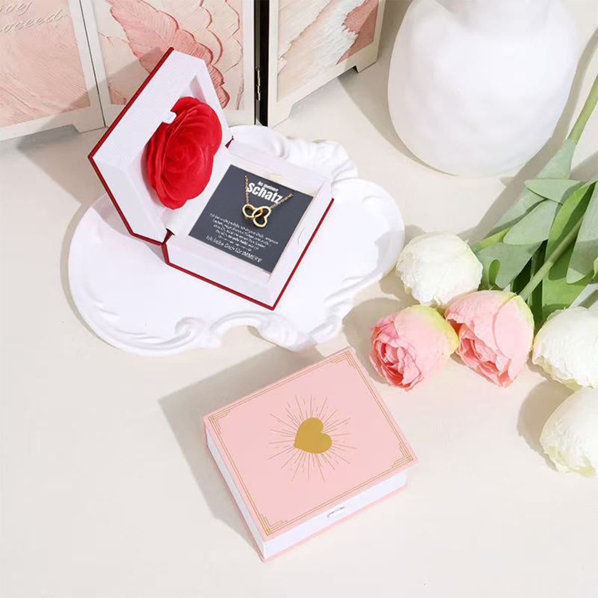 Buch Rosenbox mit Doppelherzkette