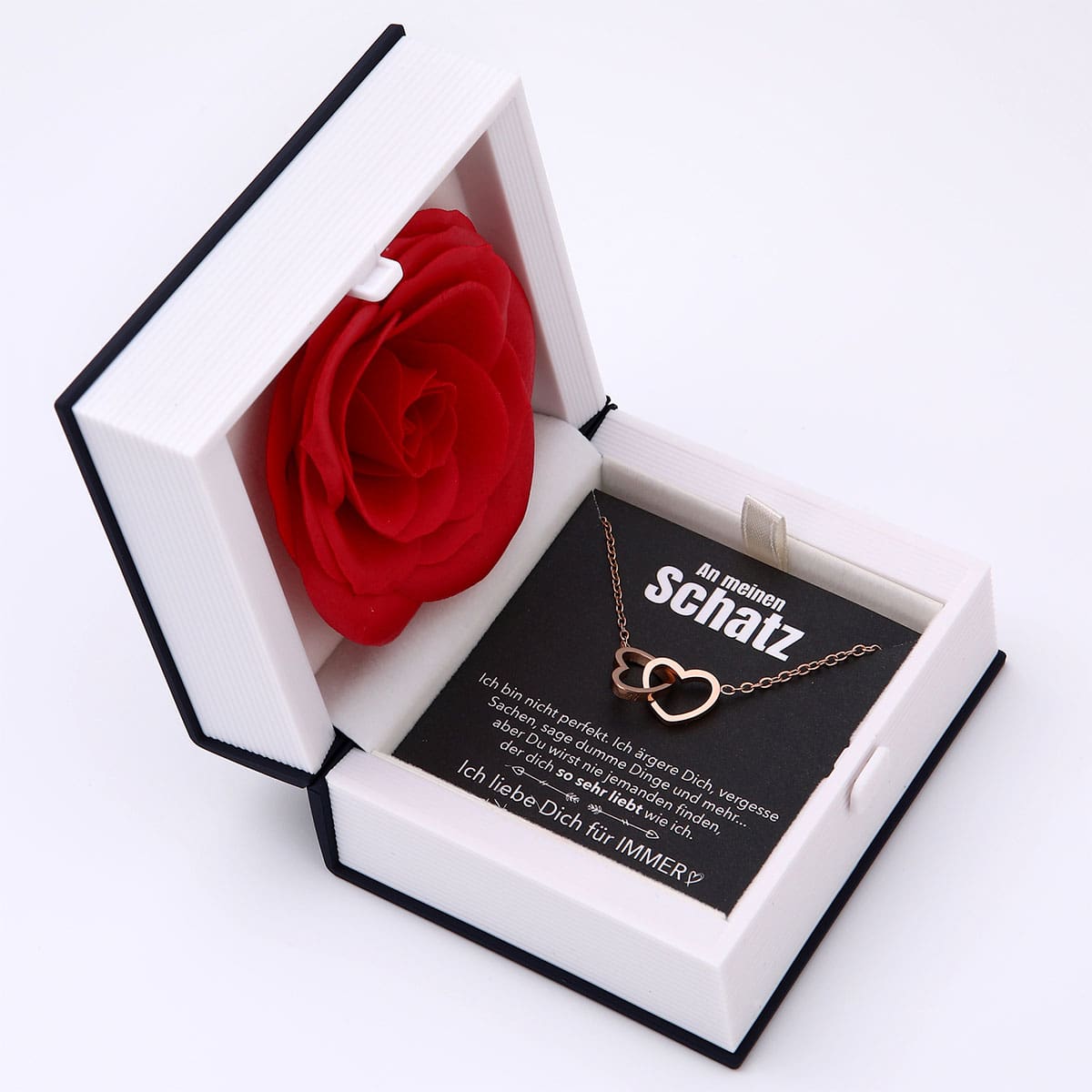 Buch Rosenbox mit Doppelherzkette