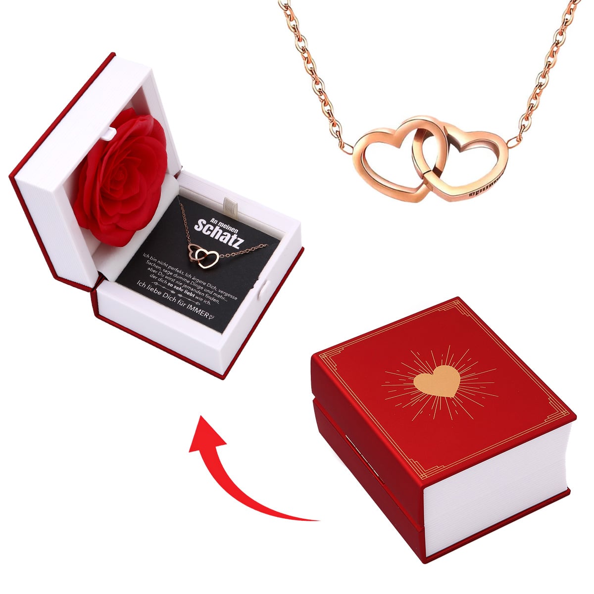 Buch Rosenbox mit Doppelherzkette