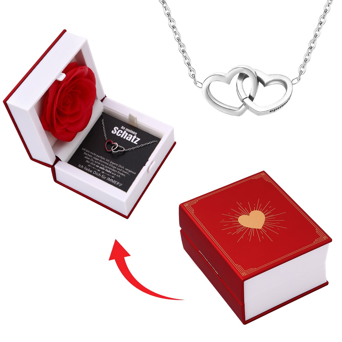 Buch Rosenbox mit Doppelherzkette