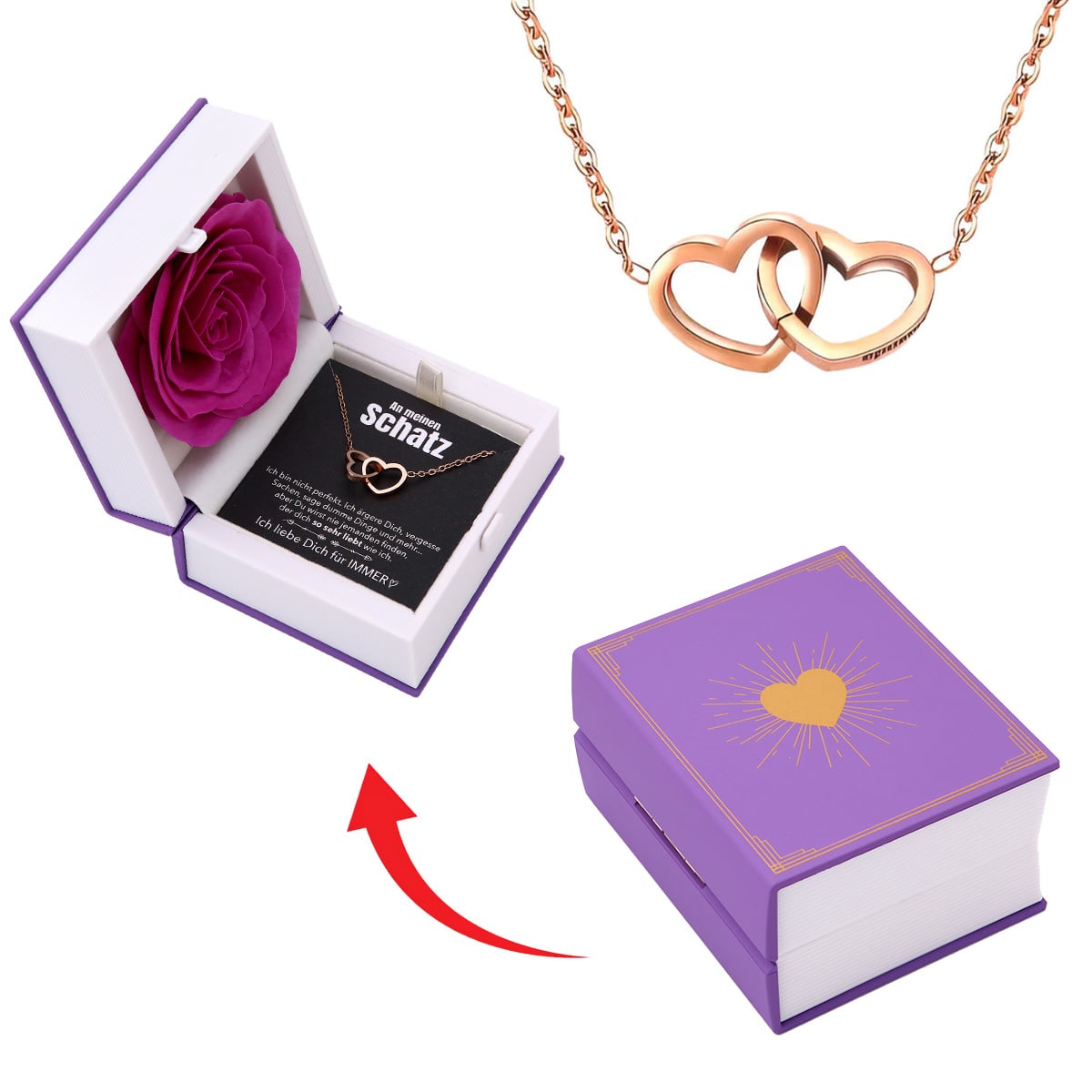 Buch Rosenbox mit Doppelherzkette