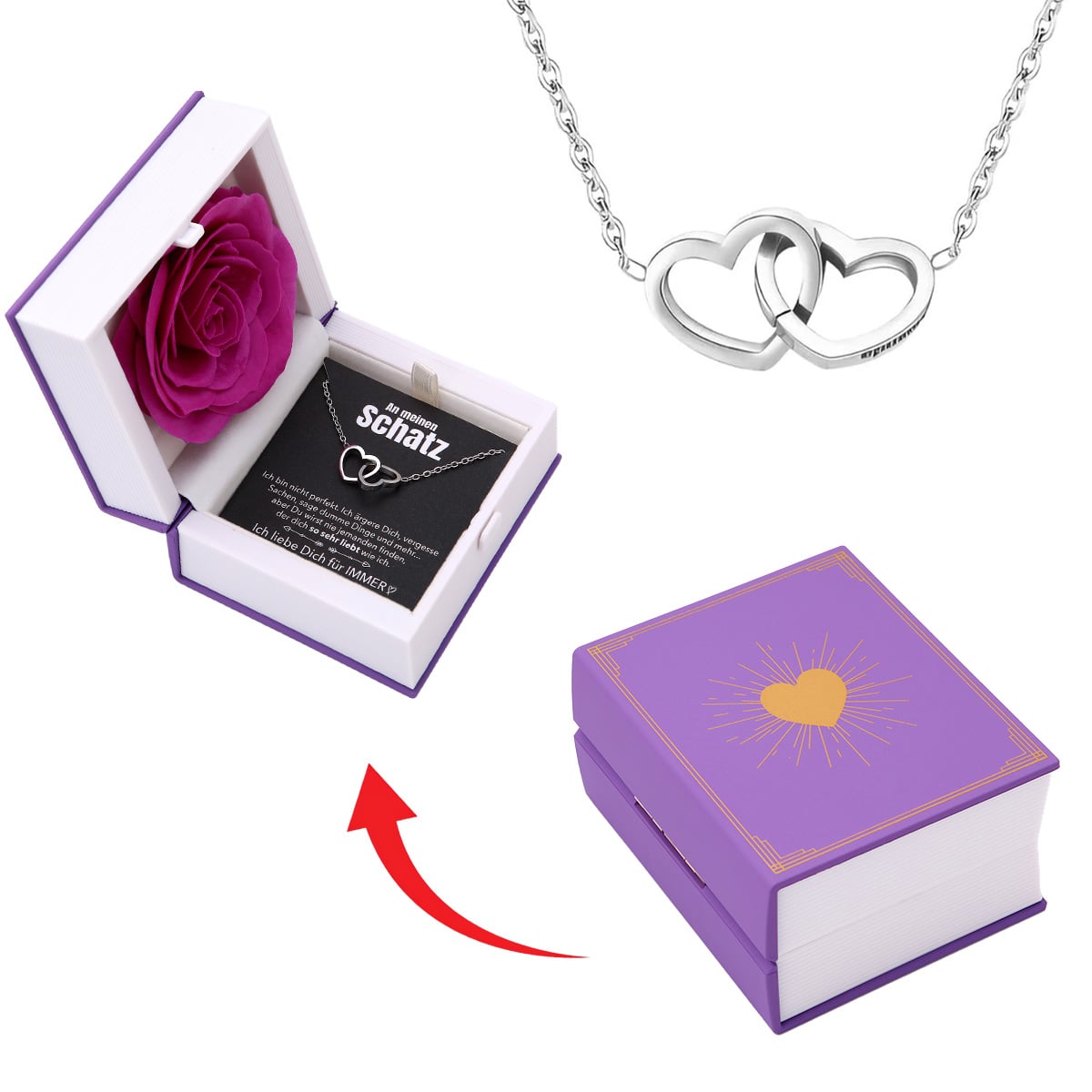 Buch Rosenbox mit Doppelherzkette