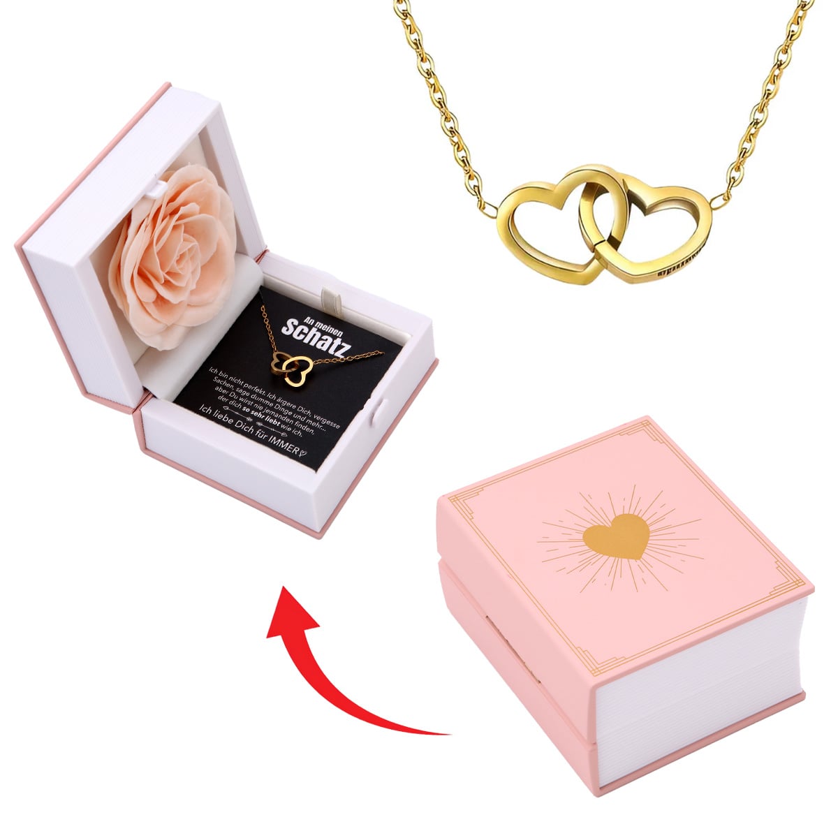 Buch Rosenbox mit Doppelherzkette