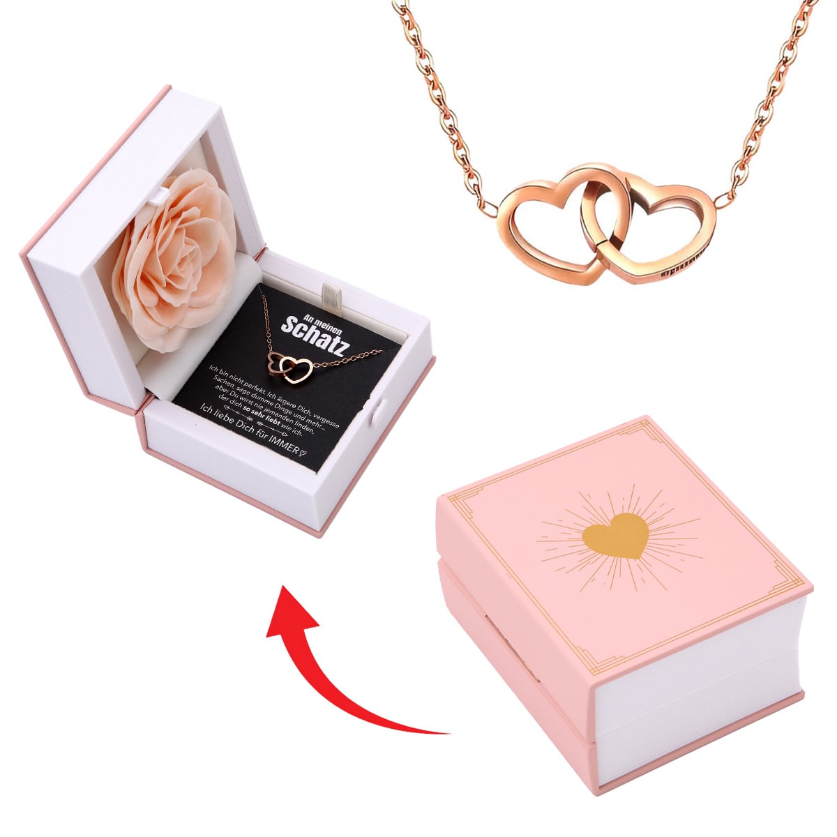 Buch Rosenbox mit Doppelherzkette