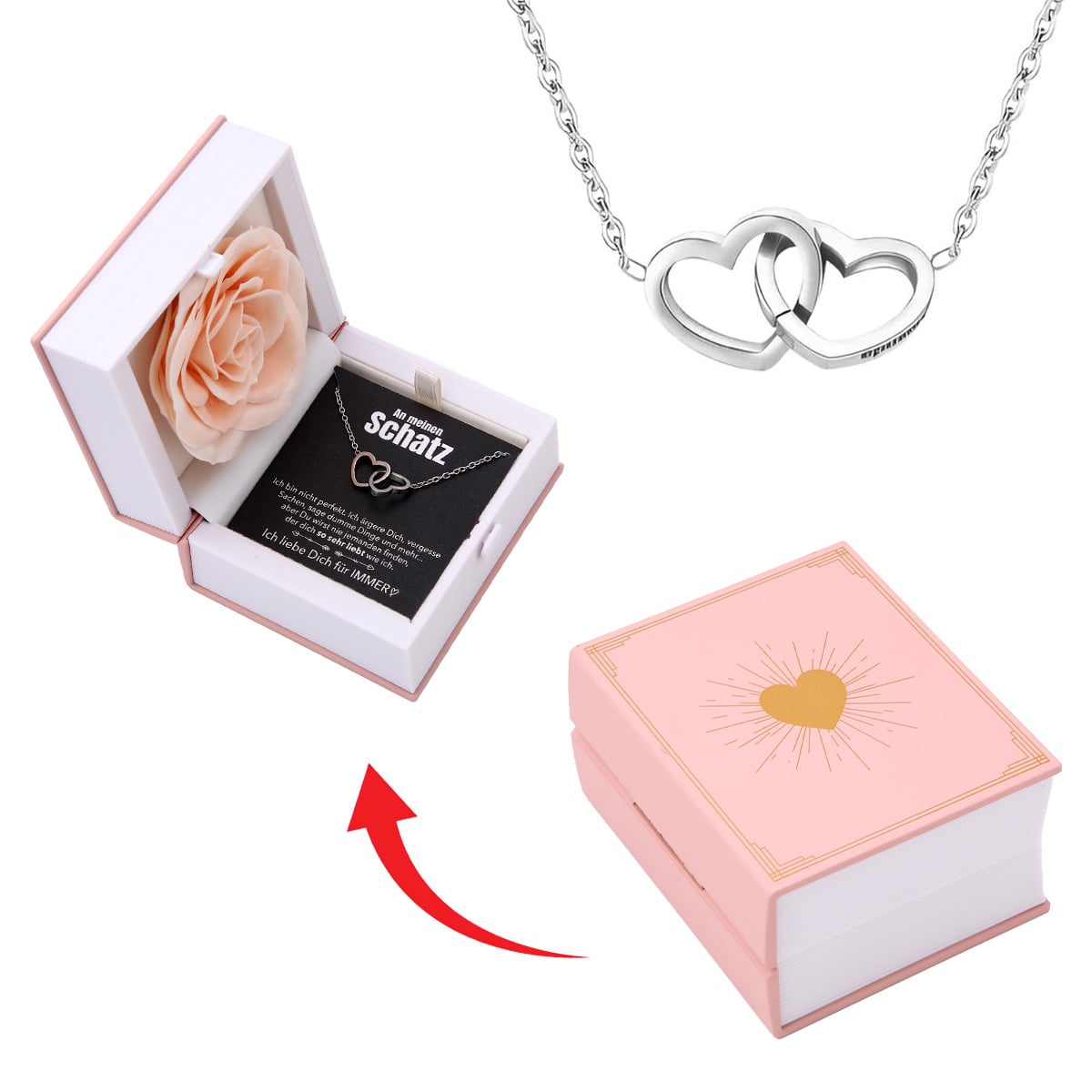 Buch Rosenbox mit Doppelherzkette