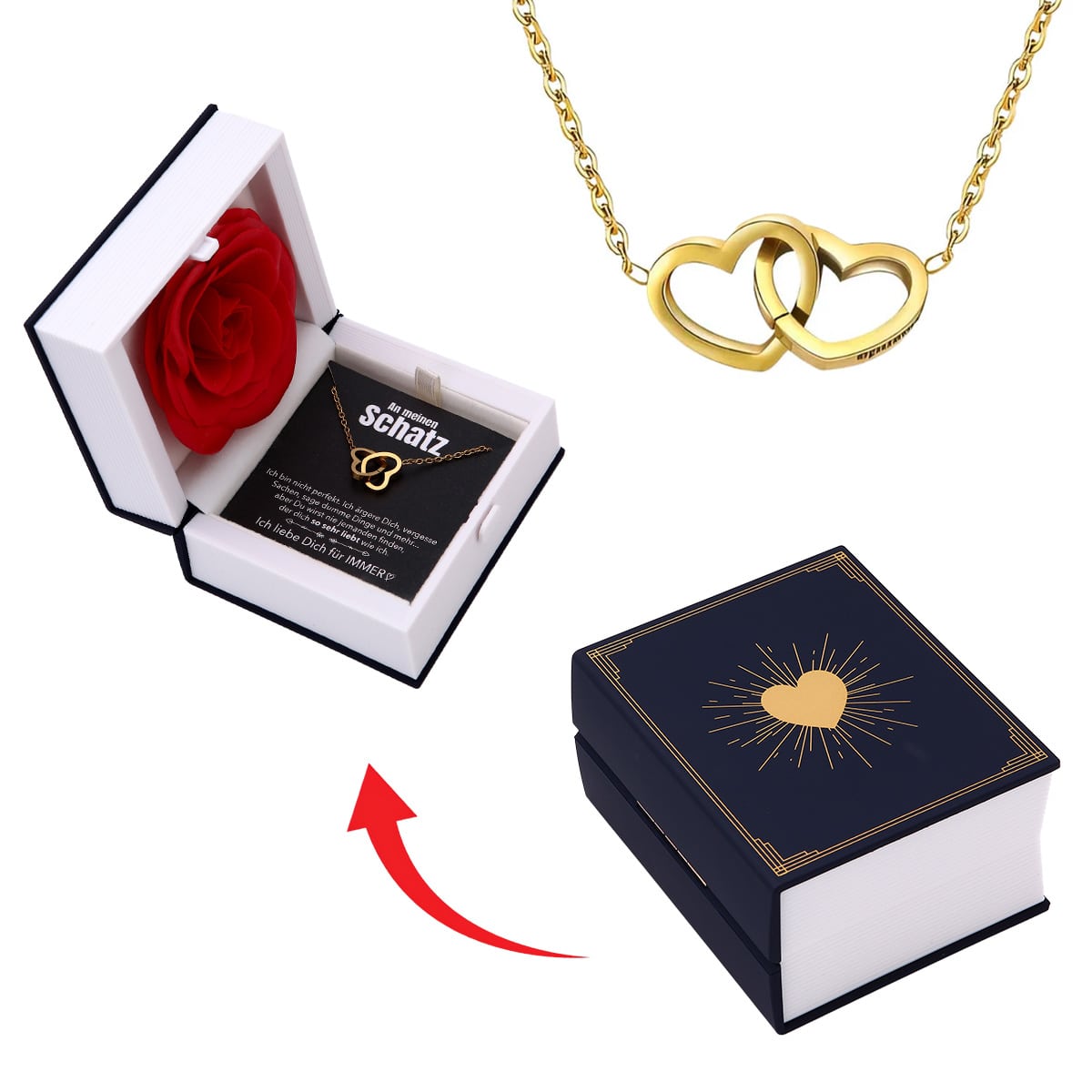 Buch Rosenbox mit Doppelherzkette