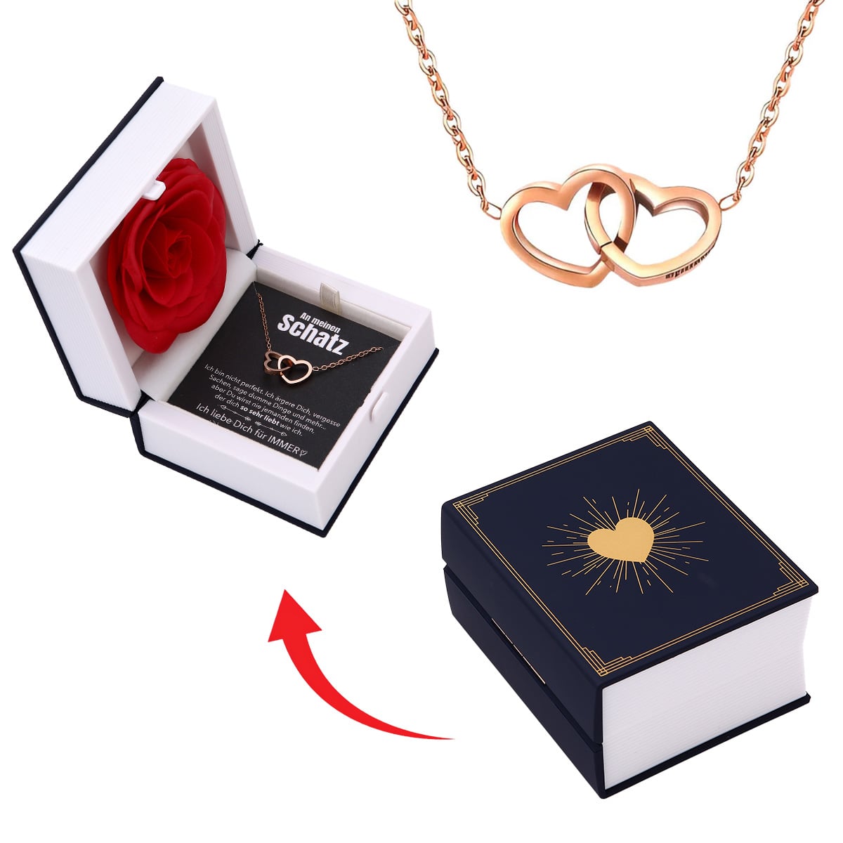 Buch Rosenbox mit Doppelherzkette