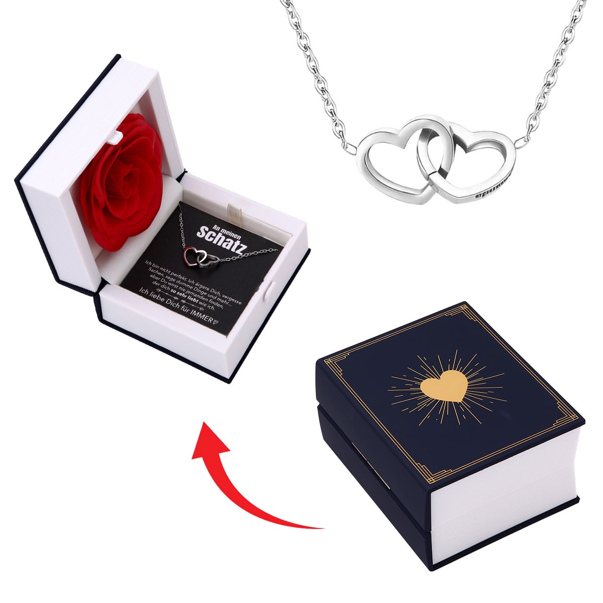 Buch Rosenbox mit Doppelherzkette