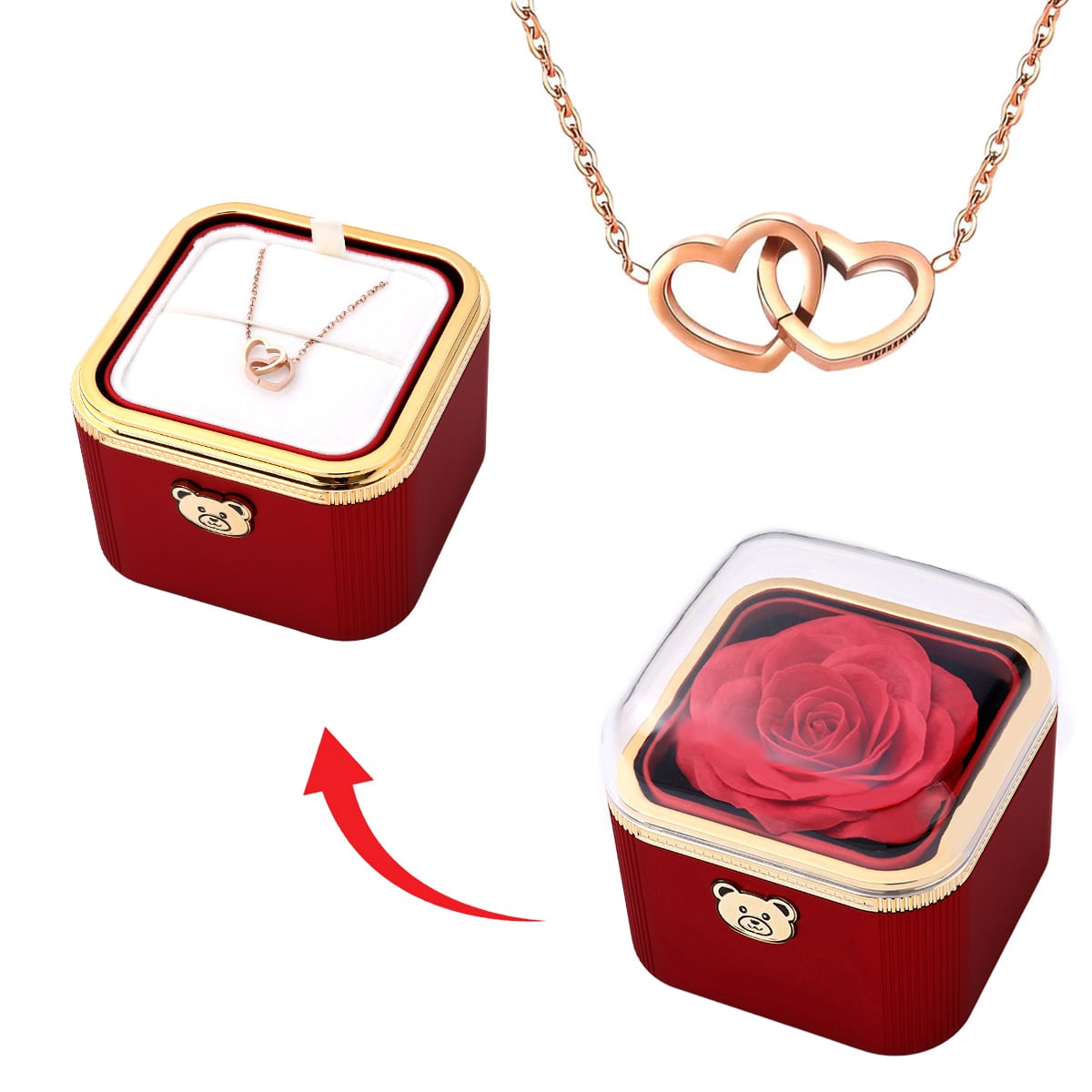 Klick-Rosenbox mit Doppelherzkette
