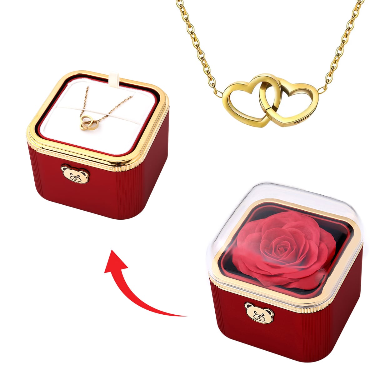 Klick-Rosenbox mit Doppelherzkette