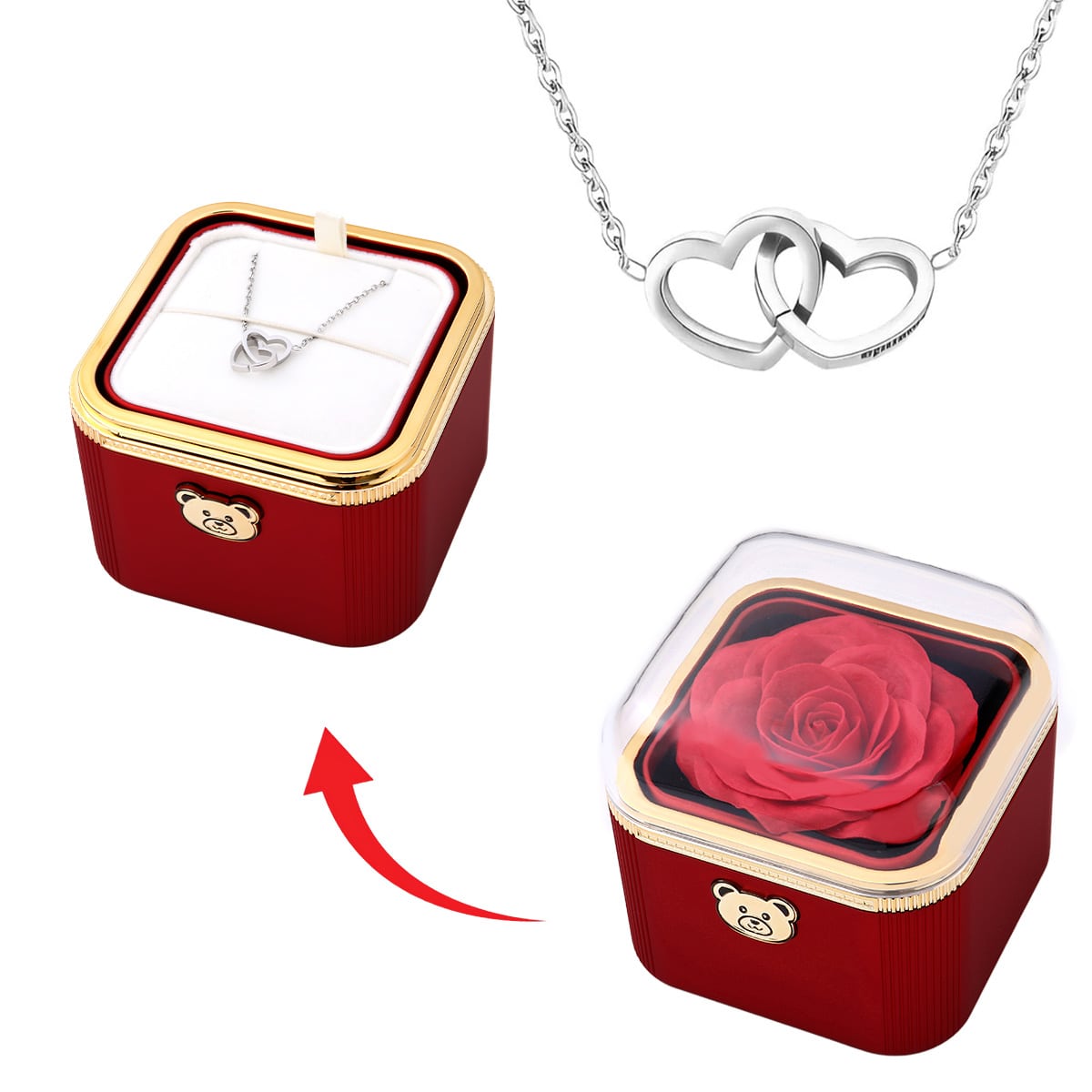 Klick-Rosenbox mit Doppelherzkette