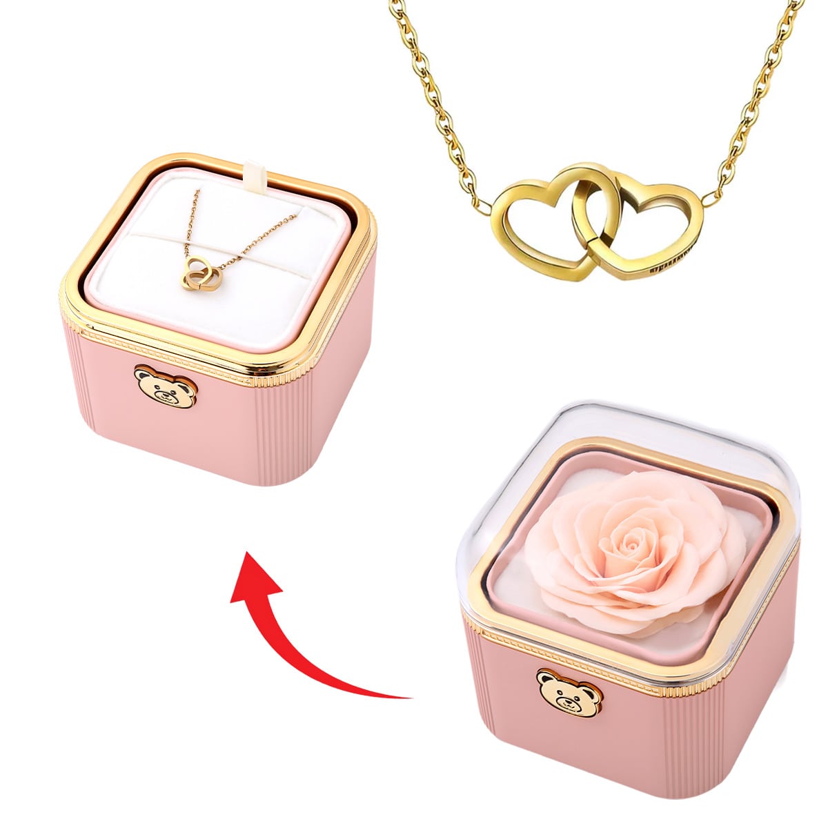 Klick-Rosenbox mit Doppelherzkette