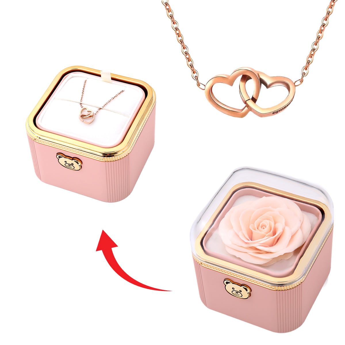 Klick-Rosenbox mit Doppelherzkette