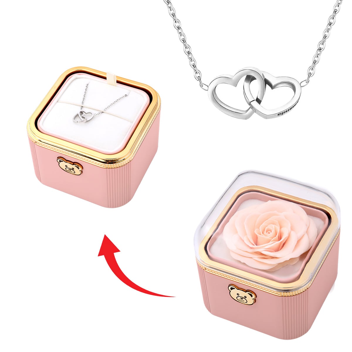 Klick-Rosenbox mit Doppelherzkette