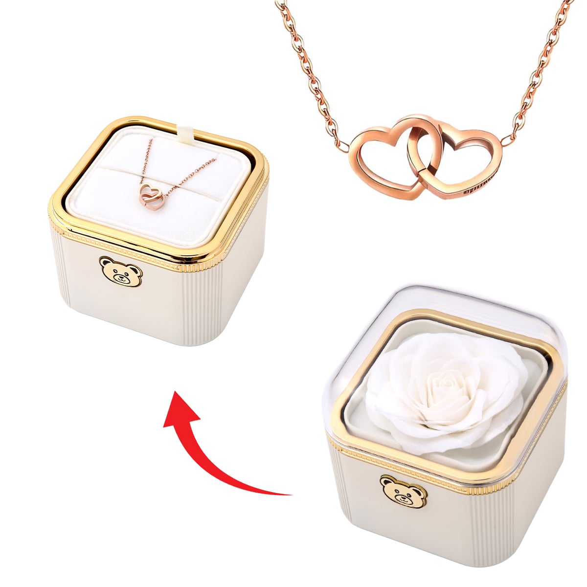 Klick-Rosenbox mit Doppelherzkette