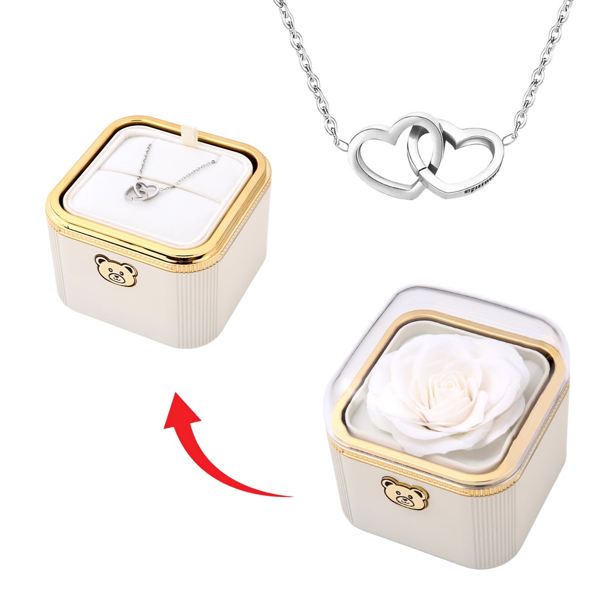 Klick-Rosenbox mit Doppelherzkette