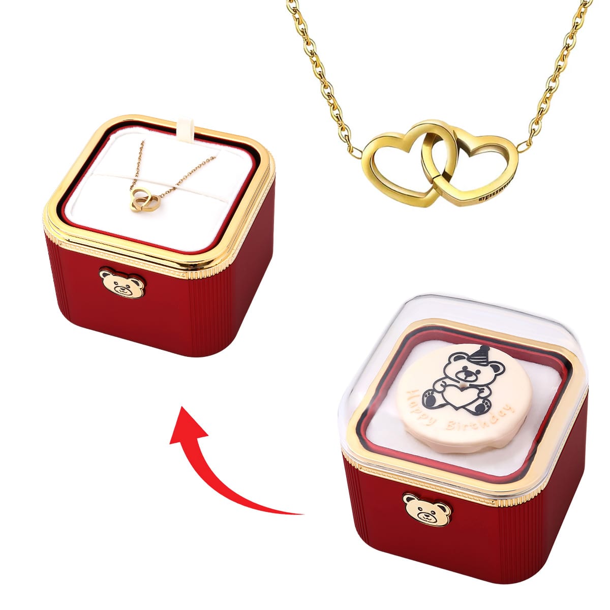 Überraschungs Geburtstags Box mit Doppelherzkette und Kerze