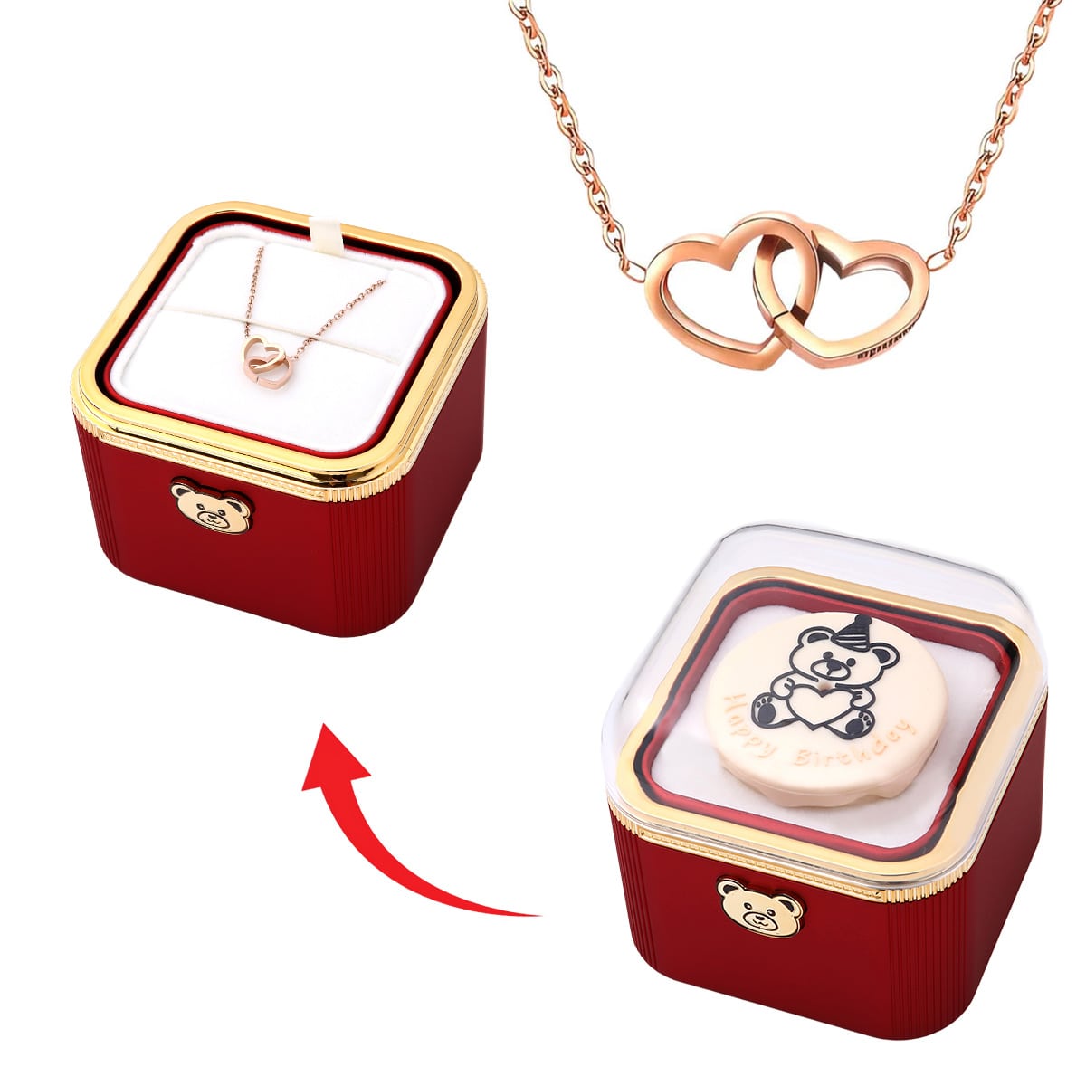 Überraschungs Geburtstags Box mit Doppelherzkette und Kerze