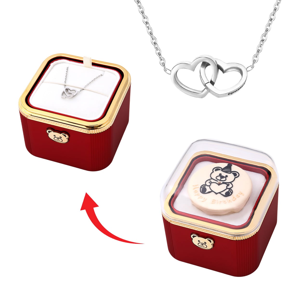 Überraschungs Geburtstags Box mit Doppelherzkette und Kerze